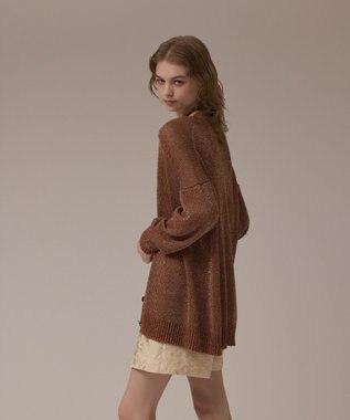 GRACE CONTINENTAL ラメルーズニットカーディガン ブラウン