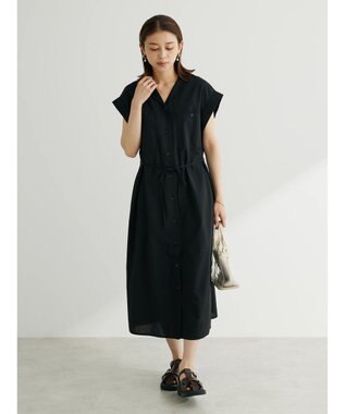 Green Parks 綿麻混開襟ワンピース Black