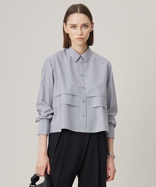 ICB 【洗える】 クリーンブロード クロップドブラウス ブラックストライプ系