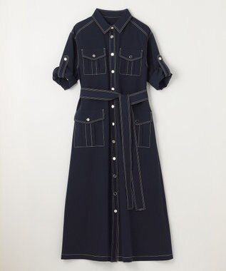 GRACE CONTINENTAL 配色ステッチワークシャツワンピース ネイビー