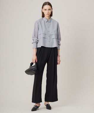 ICB 【洗える】 クリーンブロード クロップドブラウス ブラックストライプ系