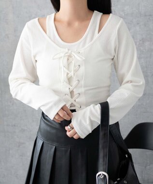 WEGO レイヤードレースアップ長袖トップス