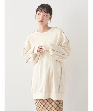 earth music&ecology 配色ルーズスウェット Ivory