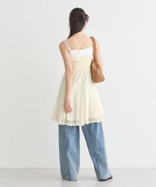 earth music&ecology フロントギャザー起毛レースミニワンピース Ivory