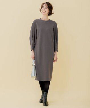 自由区 【WEB限定】ウールミルドジャージー スリーブコンシャスワンピース グレー系