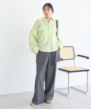 earth music&ecology Ｗポケットシャツ Light Green