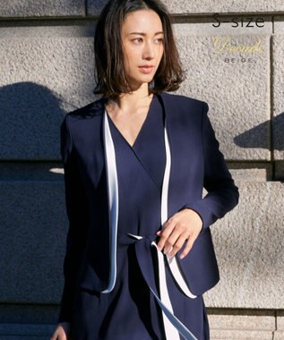 【S-size】CINDY / ノーカラージャケット, Navy×White, 30