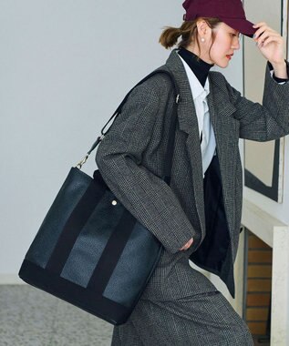 TOPKAPI 【Breath TOPKAPI】スコッチグレイン ネオレザー 縦型 A4 トート バッグ ショルダー付き L ブラック