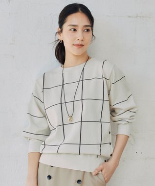 自由区 【WEB限定カラーあり・洗える】コットンナイロンミドルゲージ ニット ライトベージュ×スレート