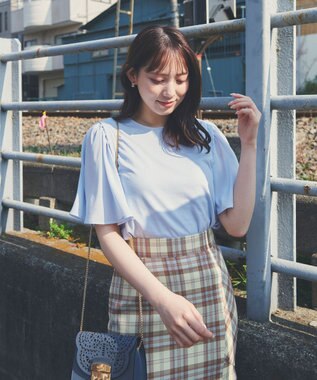 Feroux 【UVケア】ジョーゼットフレアスリーブ Tシャツ スカイブルー系