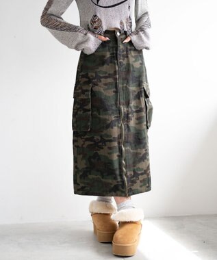 WEGO カモフラジップカーゴスカート カーキ
