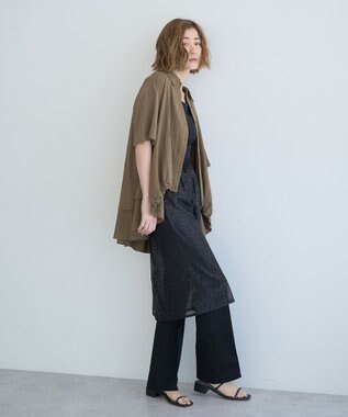 YECCA VECCA 【接触冷感】裾バルーン切替デザインヘムシャツ Khaki