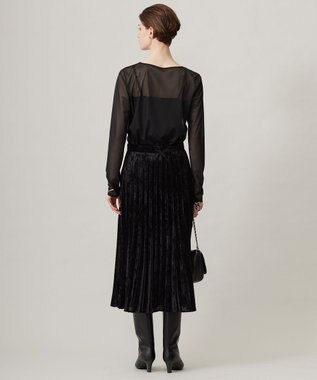 ICB 【洗える】 シアーベルベット プリーツスカート ブラック系