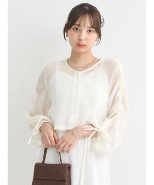 earth music&ecology キラキラシアーギャザーシャツ Off White