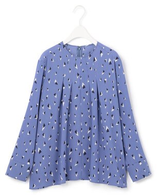 ICB 【UVケア・速乾】Back Satin Amunzen クルーネックブラウス スマルトブルー柄