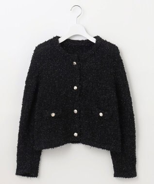 Feroux 【洗える】ミックスヤーンニット ジャケット ブラック系