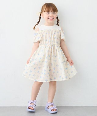 ANY KIDS 【洗濯機可能】オンオフショルダーワンピース エクリュ×花柄