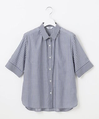 J.PRESS LADIES 【洗える】ウォッシャブルストライプ シャツカラー ブラウス ネイビー系1