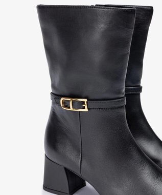 BONTRE 【UNISA/ウニサ】トリム付きスクエアトゥアンクルブーツ/LUNES-UA ブラック