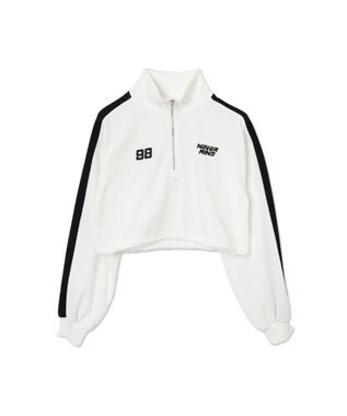 WEGO 刺繍ハーフジップショートスウェット ホワイト