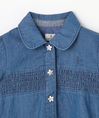 組曲 KIDS 【110-140㎝】 フラワーボタンデニムワンピース ネイビー