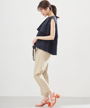 組曲 【WEB限定】コットンレーヨンシャーティングノースリーブ ブラウス ネイビー系