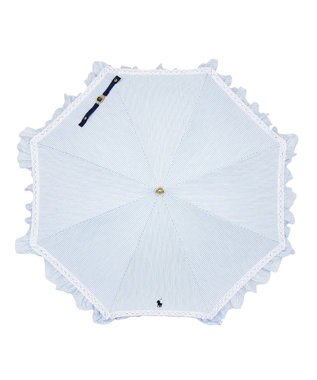 MOONBAT 【遮光/晴雨兼用】POLO RALPH LAUREN （ポロラルフローレン） 長傘 晴雨兼用日傘 ストライプフリル 遮光 遮熱 UV スカイブルー