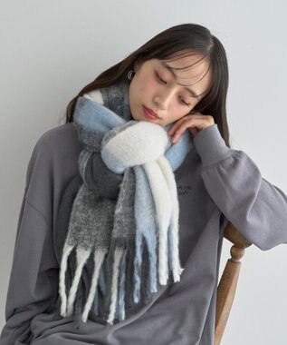 earth music&ecology ブロックチェックマフラー Gray