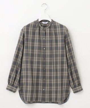 J.PRESS LADIES S 【洗える】クリアチェック バンドカラー ブラウス ライトグレー系3