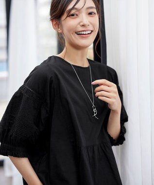 Tiaclasse 【洗える】コットンエンブロイダリーブラウス ブラック