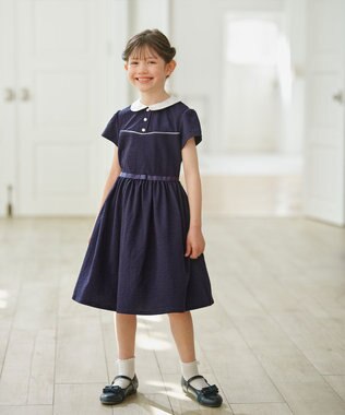 組曲 KIDS 【150-160㎝】サッカーストライプ ワンピース ネイビー