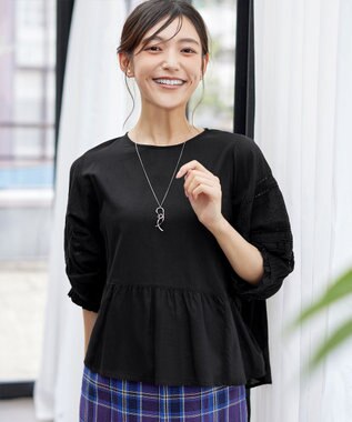 Tiaclasse 【洗える】コットンエンブロイダリーブラウス ブラック