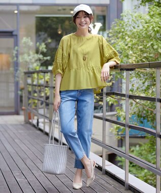 Tiaclasse 【洗える】コットンエンブロイダリーブラウス イエロー