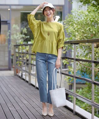 Tiaclasse 【洗える】コットンエンブロイダリーブラウス イエロー