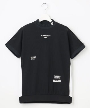 PW CIRCULUS 【WOMEN】【2SET/吸汗速乾/消臭/ストレッチ】ドルマンスリーブメッシュ シャツ + モックネックインナー ブラック系