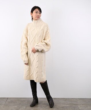 LENO ARAN ONEPIECE　アラン柄ニットワンピース IVORY