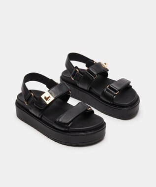 STEVE MADDEN BIGMONA ダブルベルトレザーサンダル ブラックレザー