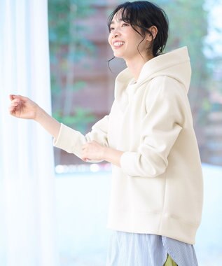 ANY 【洗える】ライトウエイト スリットネックパーカー ベージュ