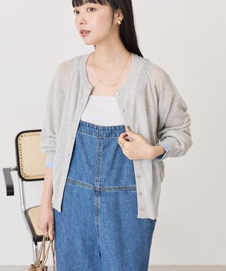 AMERICAN HOLIC シアー配色ニットカーディガン Light Gray