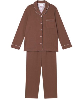 une nana cool 【綿混】ソフトコットンリブ 長袖開襟パジャマ MADE WITH LIBERTY FABRIC ダークブラウン