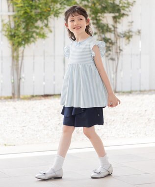 組曲 KIDS 【UVケア】【110-140㎝】マリンボーダー チュニック サックスブルー