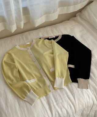Feroux バイカラー カーディガン ライトイエロー系1