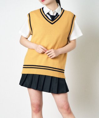 WEGO 【SCHOOLITEM】ラインスクールニットベスト マスタード