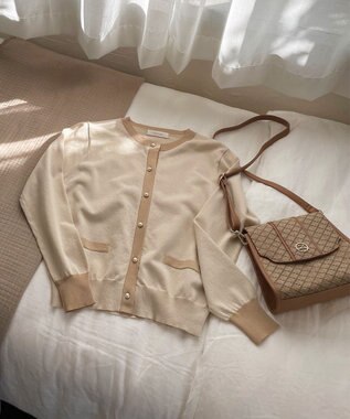 Feroux バイカラー カーディガン アイボリー系1