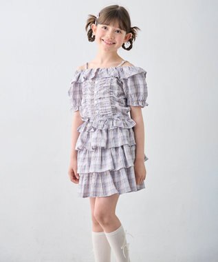 ANY KIDS 【洗濯機可能】2WAY チェックブラウス ブラウン