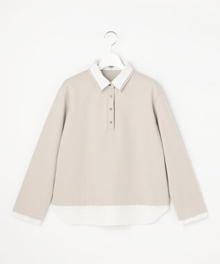 J.PRESS LADIES 【一枚着で決まる】フェイクシャツジャージー 襟付き カットソー ベージュ系
