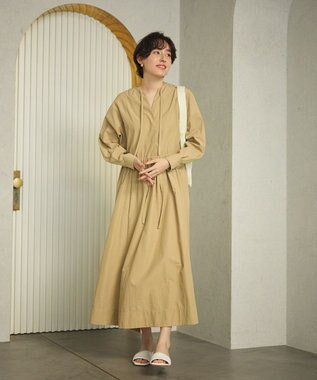 #Newans 【撥水加工/洗濯機可能】ドルマンスリーブドロストワンピース ベージュ