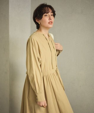 #Newans 【撥水加工/洗濯機可能】ドルマンスリーブドロストワンピース ベージュ