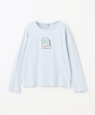 ANY KIDS 【すみっコぐらし】サガラ刺繍 長袖 Tシャツ サックスブルー×とかげ