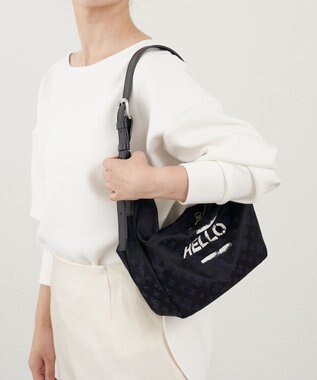 russet ステンシル風プリント ナイロン2WAYミニショルダーバッグ(SF-270) Black/Navy